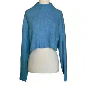 H & M Womens Cropped Turtleneck Sweater Sky Blue Size M